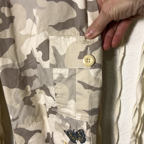 Sundance Vivant Cream Taupe Camo Print Floral Embroidered Jogger Pant Size P/4 - Picture 7 of 16